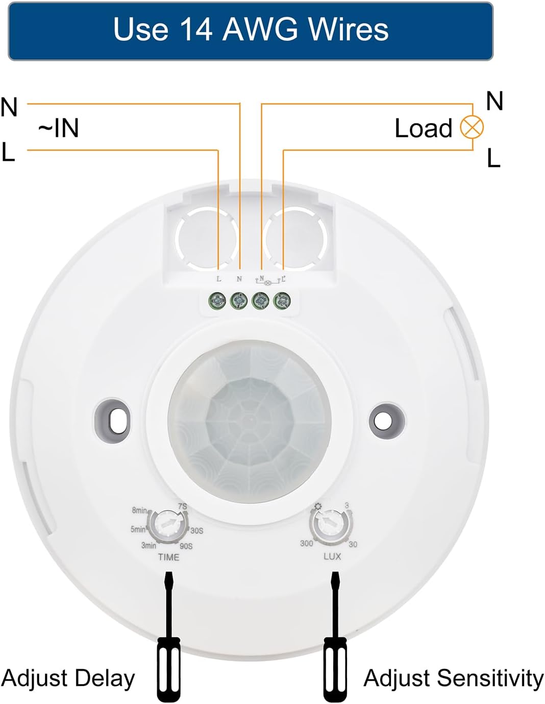 YCA1050 Ceiling Mounted Motion Sensor, 85-265V AC 2000W Ceiling Motion Sensor Light Switch, PIR Occupancy Sensor, Slim Profile, White
