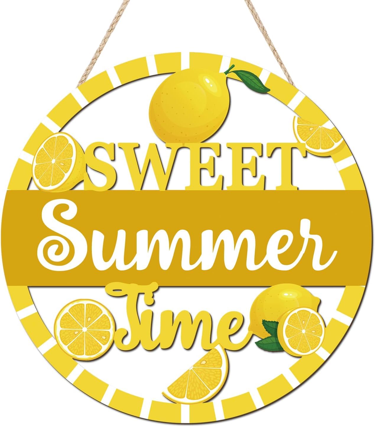 CHDITB 3D Yellow Lemon Door Sign,Sweet Summer Time Welcome Wreath Sign Front Door Decor for Home