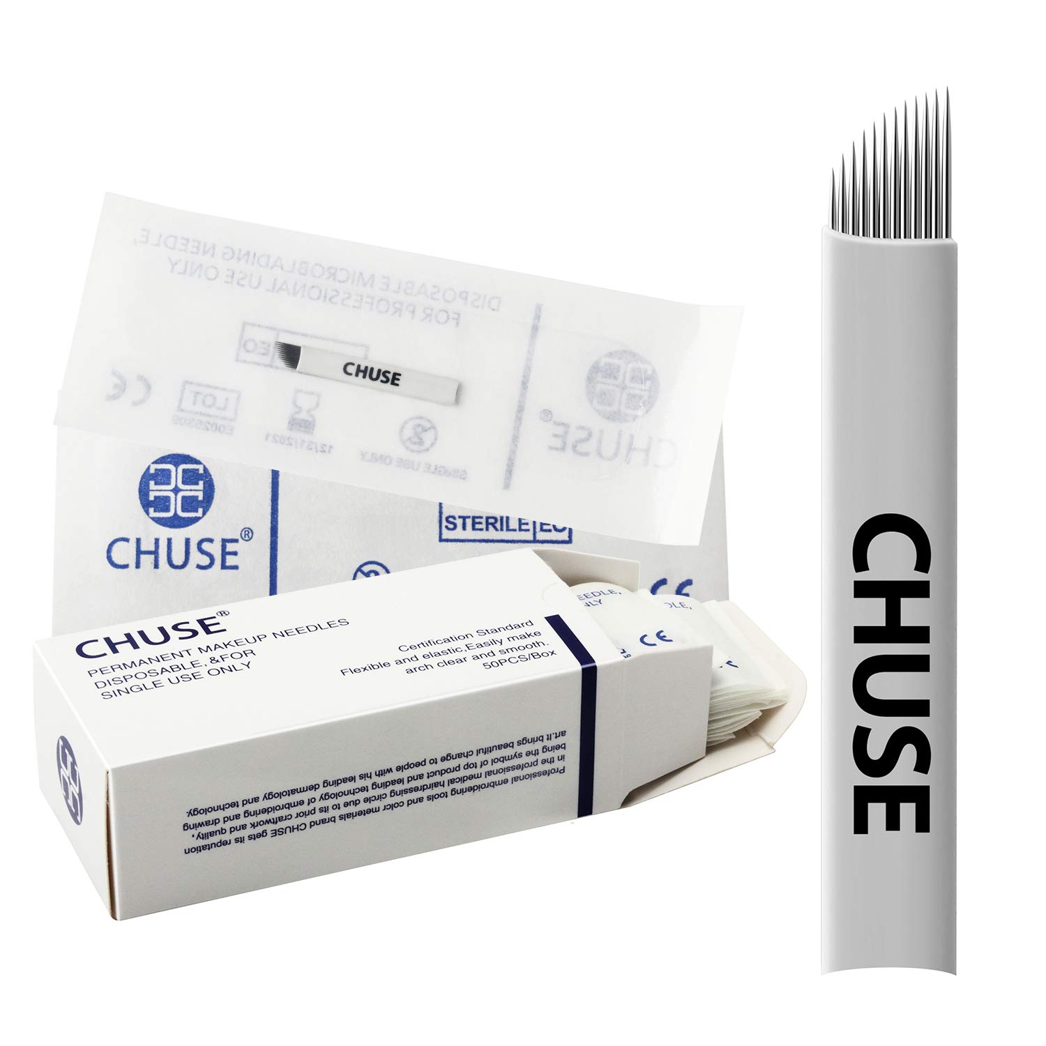 CHUSE Lot de 12 aiguilles incurvées de 0,25 mm pour microblading, maquillage permanent, tatouage manuel des sourcils
