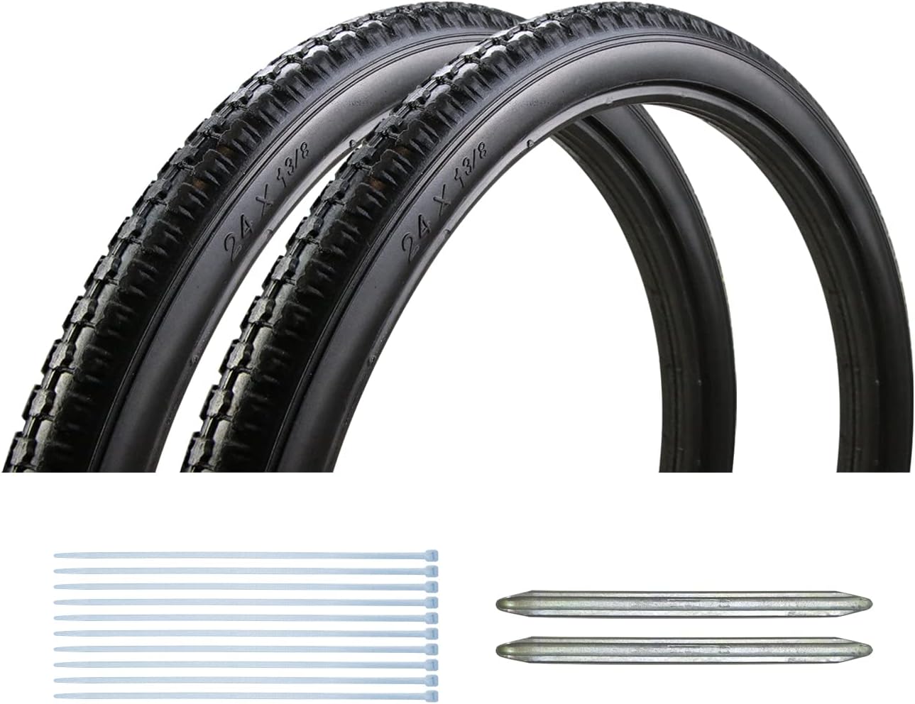 Wheelchair Rear Wheel Solid Tires (Pair) 24x1 3/8" PU Non Pneumatic Tires, Suitable for Manual Wheelchair Tire Replacement (24x1 3/8" Black).