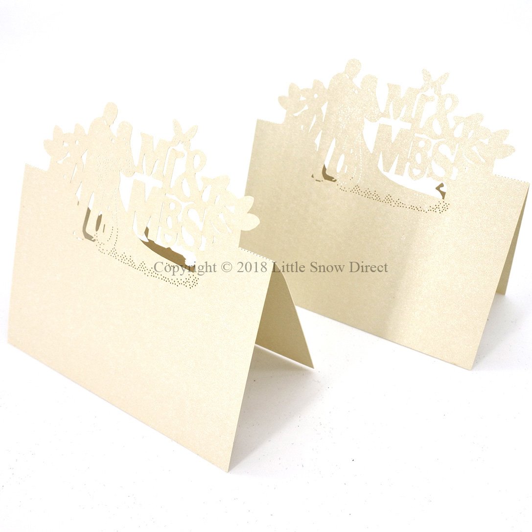 Little Snow Direct Wedding Party Name Place Cards For Table Decoration Pearlescent Laser Cut - 20pcs MR & MRS - Ivory/Cream
