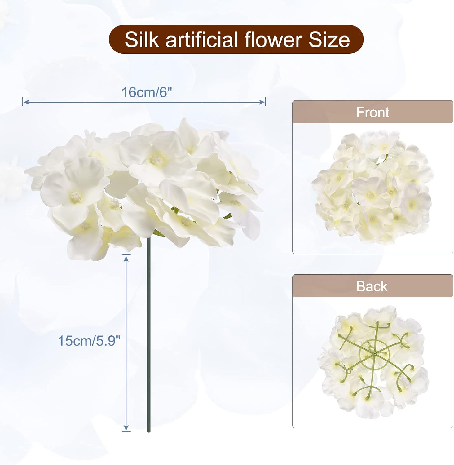 MECCANIXITY Silk Artificial Hydrangea Flowers, White Artificial Flowers Heads with Stems, Full Hydrangea Flowers for Wedding Centerpieces, Party Decoration 30 Set