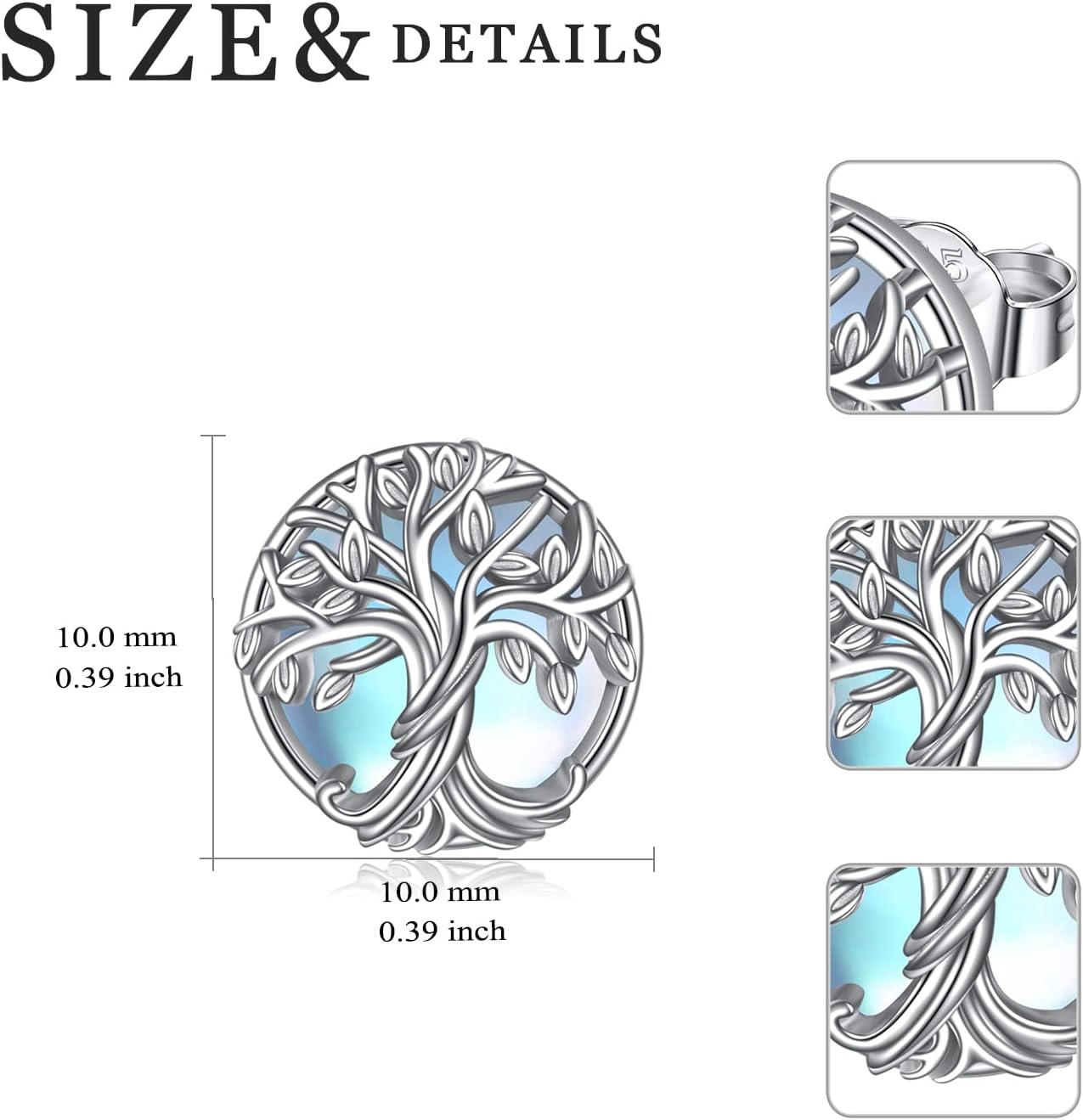 WINNICACA Stud Earrings for Women 925 Sterling Silver Tree of Life Moonstone/Turquoise Earrings Jewelry Gifts for Women Birthday Mothers Day Gifts for Mom