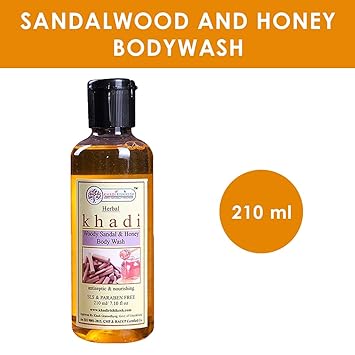 Khadi Rishikesh Herbal Sandalwood and Honey Body Wash for Skin Nourishing and protect from dryness and Tightness (210 ML) New Edition for Boys, Girls, Men and Women
