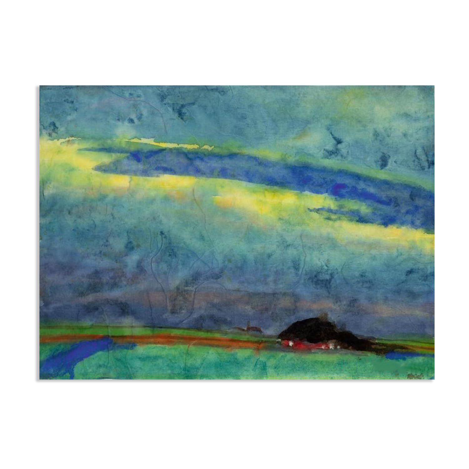 Emil Nolde Seascape Canvas Wall Art Marsh Landscape with Farmbuilding Abstract Reproductions Coastal Expressionism Artwork Wall Decor for Living Room Bedroom Home Decor110x80cm(43x31in)Frameless