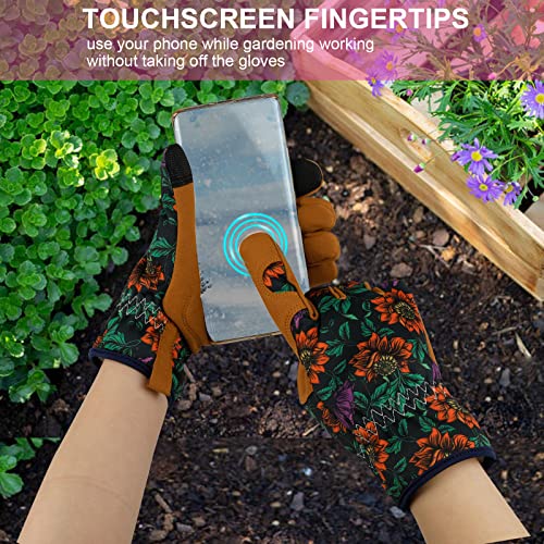 Merturn Leather Gardening Gloves For Women Garden Gloves Thorn Proof Mother's Day Gift Touch Screen Design Heavy Duty Yard Working Gloves For Planting, Digging, Pruning Women Gardening Gift #TOP4
