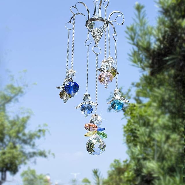 Crystal Wind Chime Shaped Suncatcher Hanging Glass Angel Ornament Ball Prism for Window