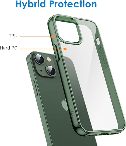 Miniatura 3 de JETech Funda para iPhone 13 de 6.1 pulgadas, no amarillenta a prueba de golpes, parte trasera transparente antiarañazos (verde alpino)