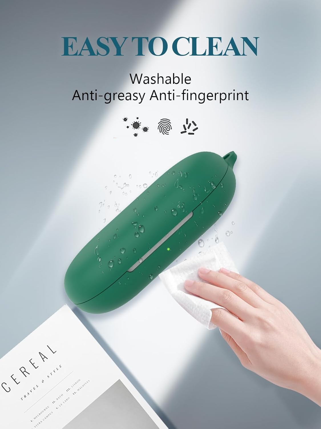 Case for Soundcore by Anker V20i Earbuds, Soft Silicone Protective Portable Scratch Shock Resistant Shell with Cleaner Kit & Carabiner & Lanyard,Green - Image 6