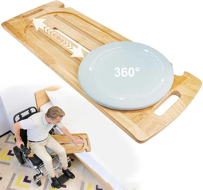 Slide Transfer Board with Track Pulley & 360° Turntable, Heavy-Duty Sliding Board, 500 lb Capacity, Wooden Transfer Aid for Seniors & Disabled, Bed, Wheelchair, Car & Toilet, 31.5 x 11 x 1 in