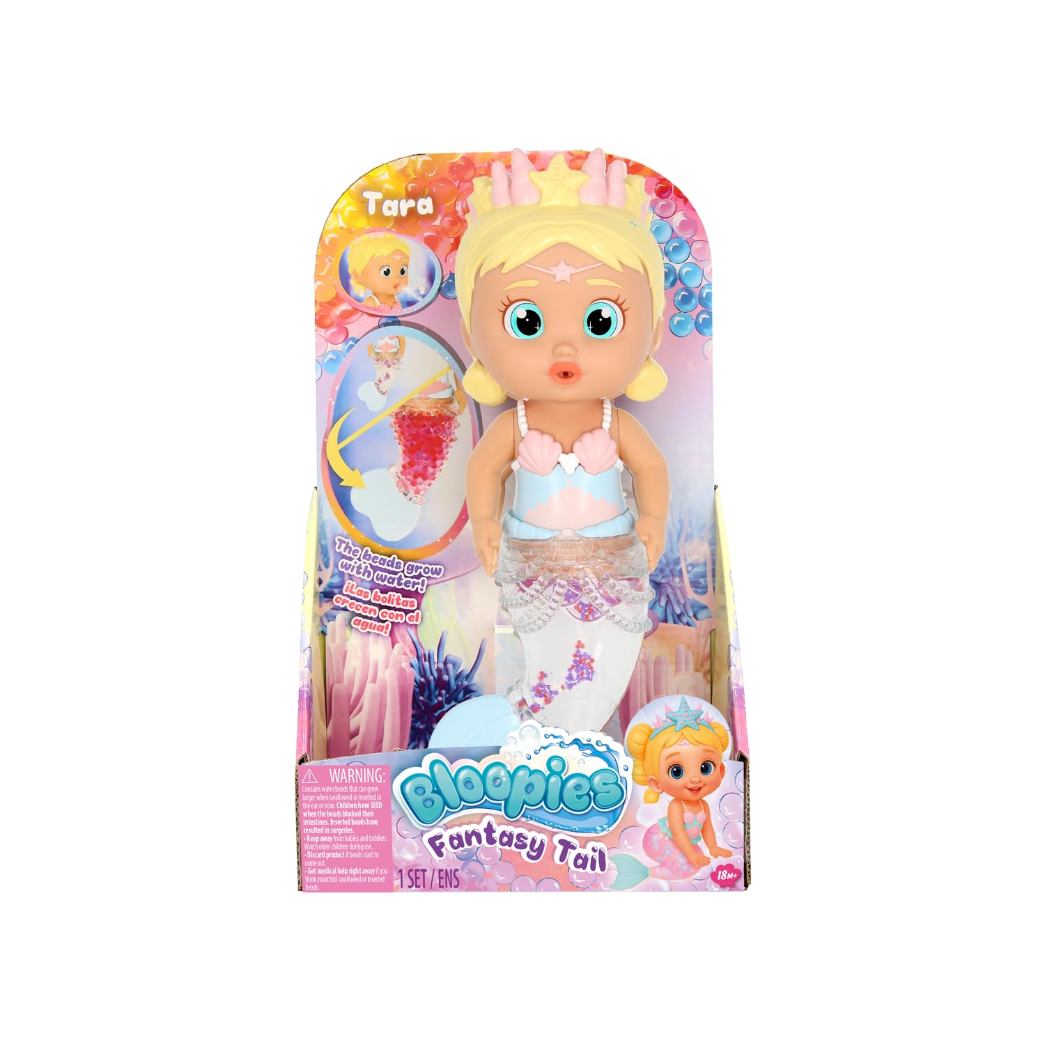 Bloopies Fantasy Mermaids Doll – Tara – Mermaid Toy with Squishy Water-Bead Fantasy Tail – Collectible Bath & Play Doll