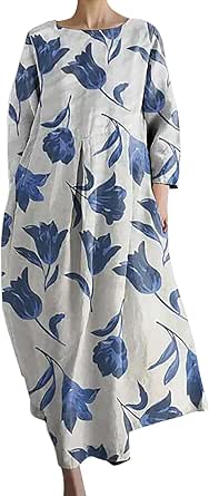 Robe Été Femme Lin Col V Manches Courtes – Robe Midi Trapèze Poches Plage Décontractée