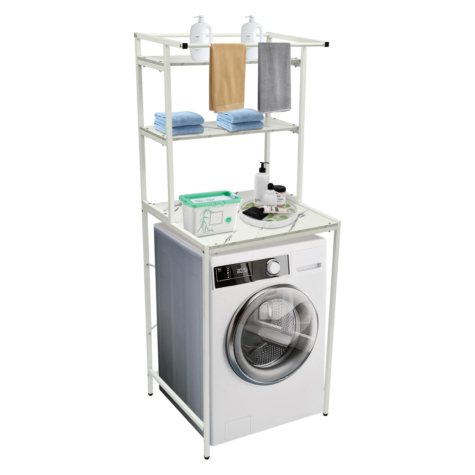 Estantería para lavadora, armario de lavadora que ahorra espacio sobre el estante de la lavadora, estante de baño de 3 niveles, estantería de almacenamiento multifuncional para cuarto de baño