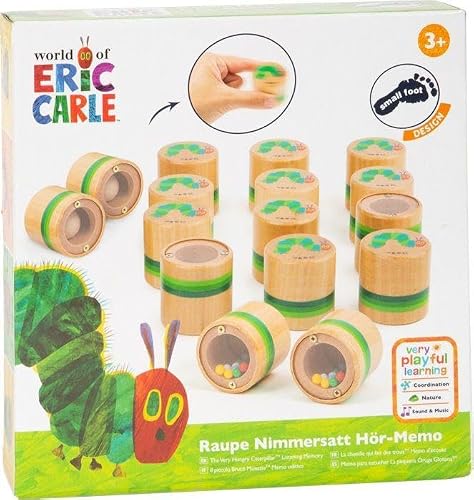 Small Foot Mémo d'écoute la Chenille Qui Fait des Trous, Jeu sensoriel dans des boîtes en Bois, 16 pièces, 11433