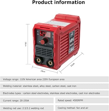 Welding Machine MMA Electrode Welding Machine 250A Mini Welding Machine Portable IGBT Inverter Welding Machine with LCD Display Mask Intelligent Cooling Overheating Protection