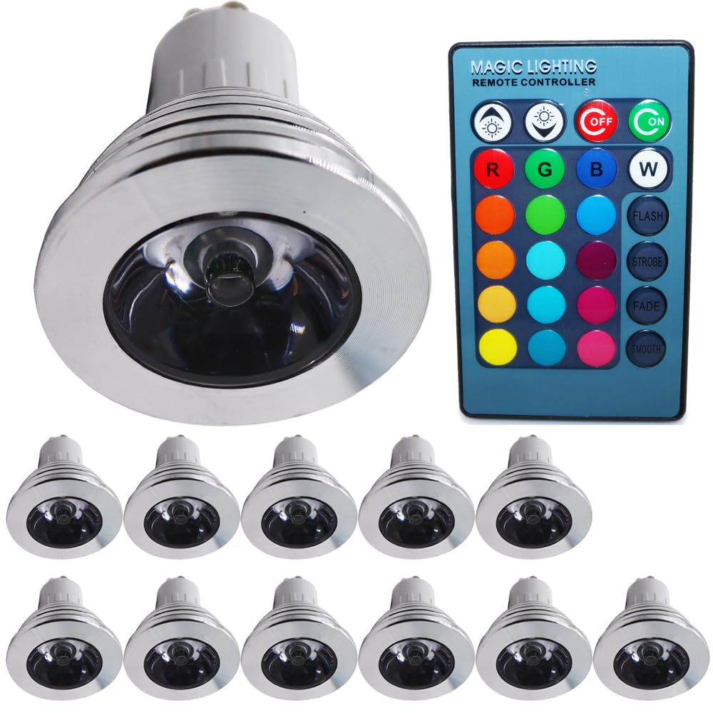 Bombillas LED GU10, Bombilla Inteligente 3W Regulable Cambio de Color,Ángulo de Haz 60°,Control remoto Incluido (12 Unidad)