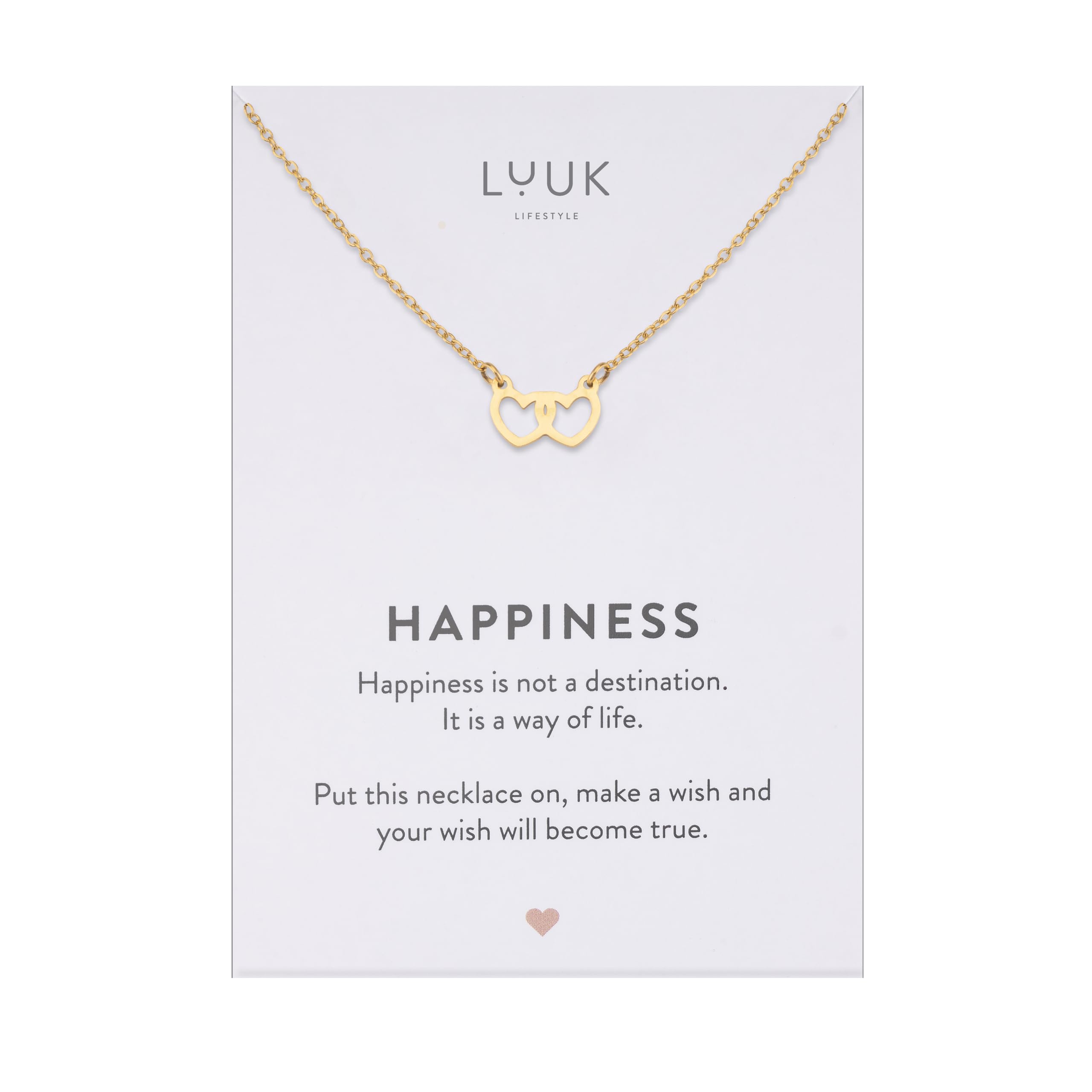 LUUK LIFESTYLE Collana con ciondolo diverso e acciaio inossidabile 50 cm, con carta HAPPINESS, idea regali donna, lei, ragazza, compleanno, portafortuna, gioielli elegante, argento, or, rosa