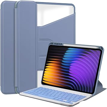 Case for Xiaomi Pad 8/ Xiaomi Pad 8 Pro 11.2 Inch, 2025,Built-in Pencil Holder,Detachable Wireless Bluetooth Keyboard Acrylic Cover,Rotatable Swivel Flip Back Stand Purple