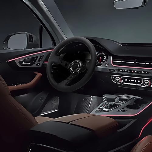 Miniatura 7 de Spaorcco Volante universal de carreras de 6 pernos 12.598 in 12.5 pulgadas, marco de aluminio de microfibra negra, plato de maíz profundo, volante