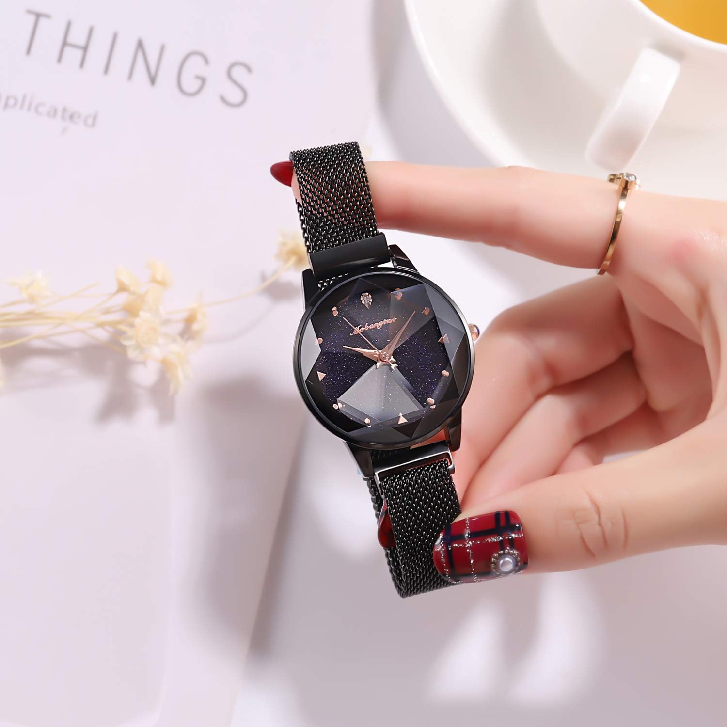 RORIOS Women's Watches Ladies Wristwatch Mesh Band Shining Starry Sky Dial Fashion Dress Watches for Ladies Girls - Image 4