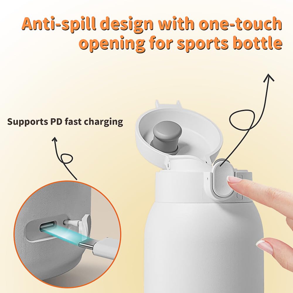 Chauffe-biberon portable de 500 ml - Chauffe-biberon pour bébé en déplacement, chauffe rapidement le lait maternel et l'eau, réglable de 35 à 70 degrés, rechargeable par USB (blanc)