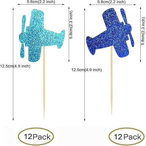 Miniatura 2 de 24 piezas de decoración de cupcake de avión con purpurina para fiesta de cumpleaños, compromiso, boda, baby shower, aniversario, fiesta, pastel,