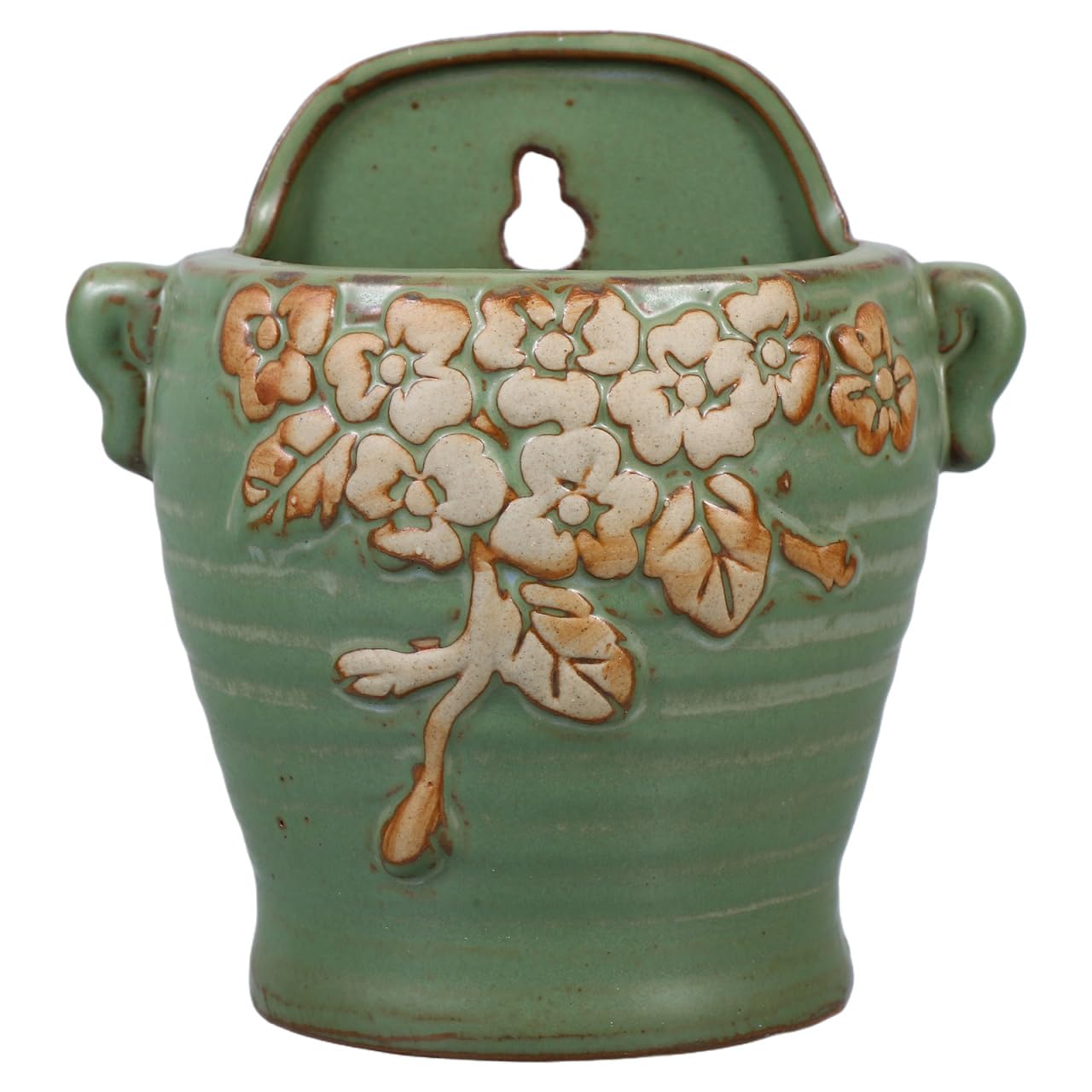 HANABASS Vintage Ceramic Wall Planter - 8 Inch Green Retro Flower Pot for Farmhouse Decor, Indoor/Outdoor Hanging Planter for Succulents, Herbs, Wall