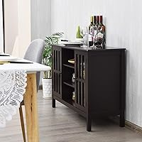 Vista 8 de Tangkula Soporte de TV, moderno centro de entretenimiento alto para televisores de hasta 50 pulgadas, consola multimedia con 2 gabinetes