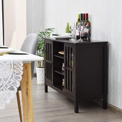 Miniatura 17 de Tangkula Soporte de TV blanco, moderno centro de entretenimiento alto para televisores de hasta 50 pulgadas, consola multimedia con 2 gabinetes de