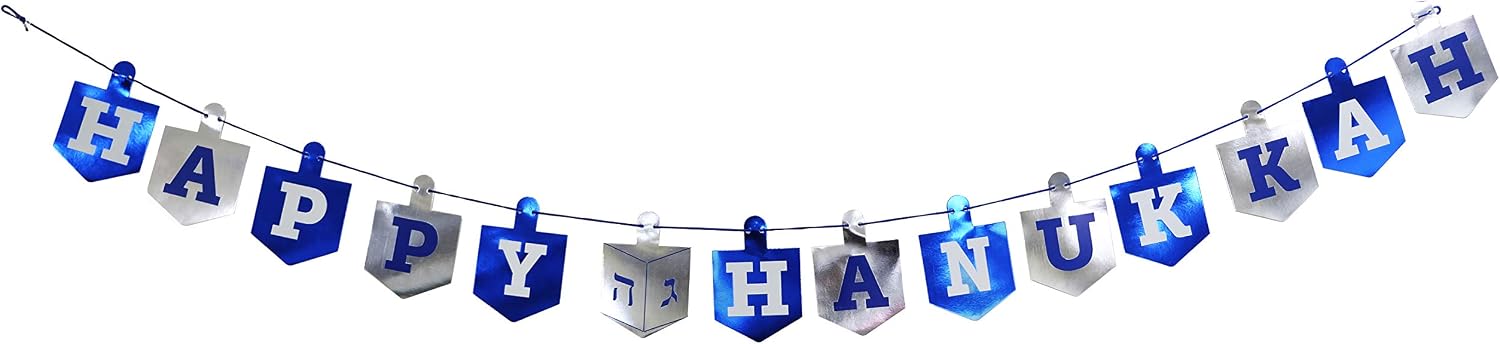 The Dreidel Company 2-Pack Happy Hanukkah Banner Two Hanukkah Designs Chanukah Decorations, 5 Feet Long