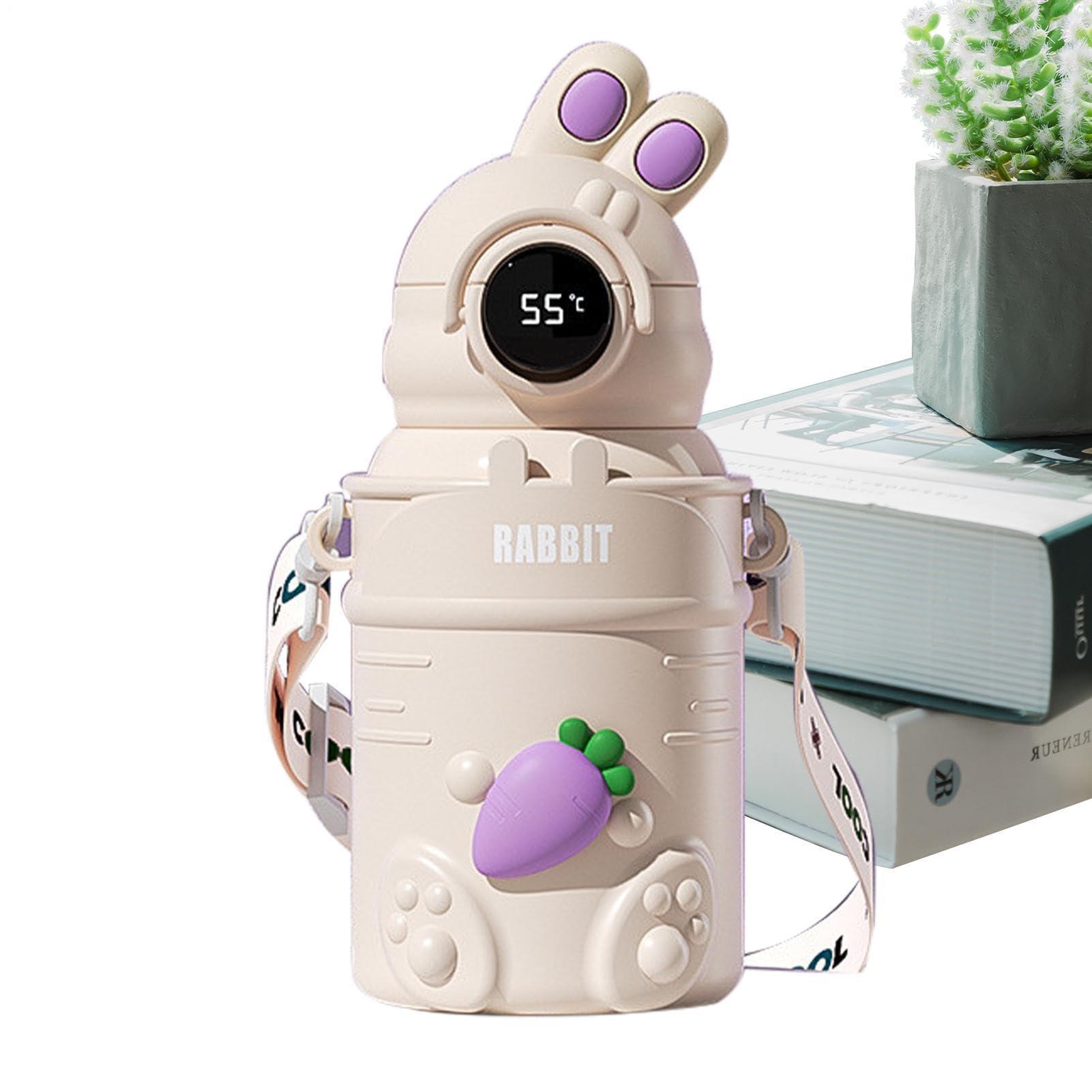 Borraccia con cannuccia, in acciaio , isolata, 500 ml, leggera | con display digitale della temperatura, a prova di perdite, per sport, con cinturino, per viaggi e scuola