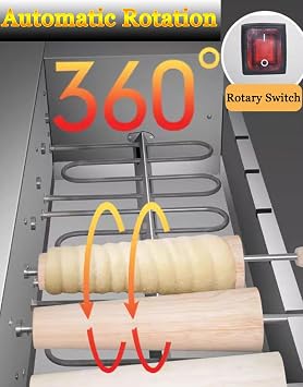 Electric Ice Cream Cone Oven Machine,Commercial Chimney Cake Oven with 4 Pcs Roller,Chimney Cake Bread Roll Oven Maker,Adjustable Temperature,Knob