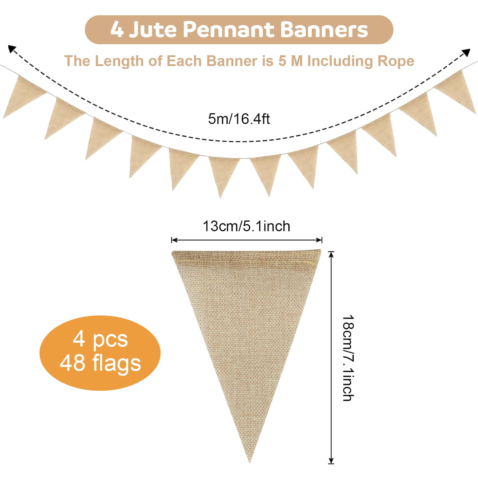 Ghirlanda Bandierine Bianche Di Cotone | 10 Metri Con 40 Pezzi | Per Feste, Compleanni E Matrimoni - Foto 3