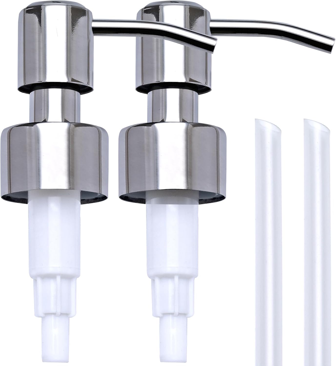 Chrome Soap Dispenser Pump Replacement - Silver 304 Rust Proof Stainless Steel Lotion Dispenser Pumps Replacement for Standard 28/400 Neck Size Regular Mouth Bottles,2 pcs