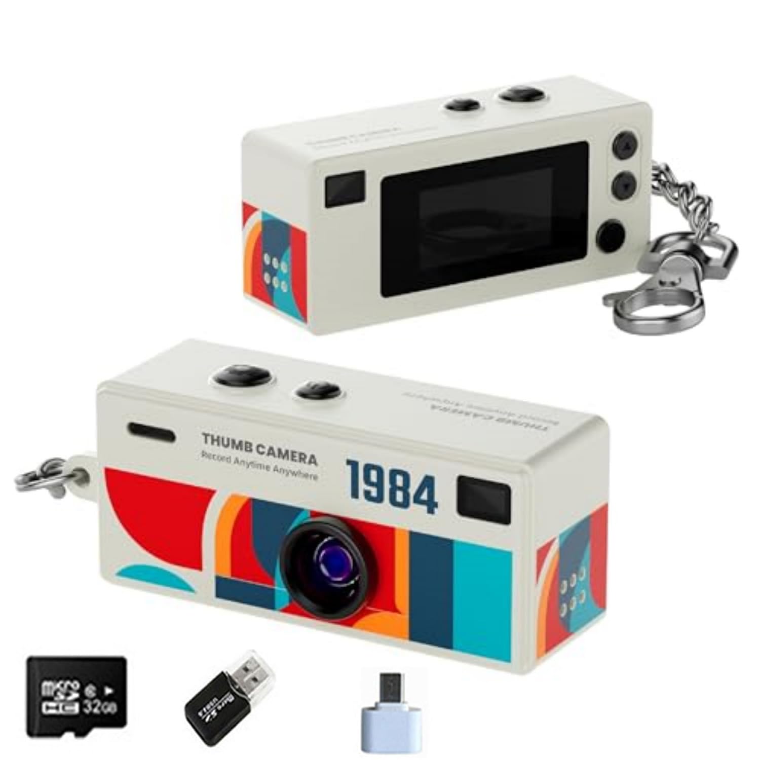 Mini Camera Keychain, Retro Portable Thumb Camera, Mini Digital Camera, 1080P 130° Wide Angle Pocket Video Camcorder, for Travel Vlog Recording (White) - 2