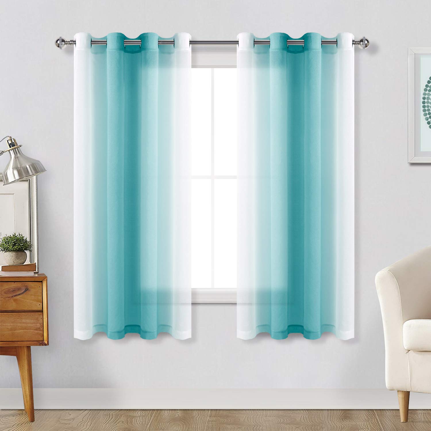 Rideaux voilages turquoise imitation lin pour salon cosy et lumineux