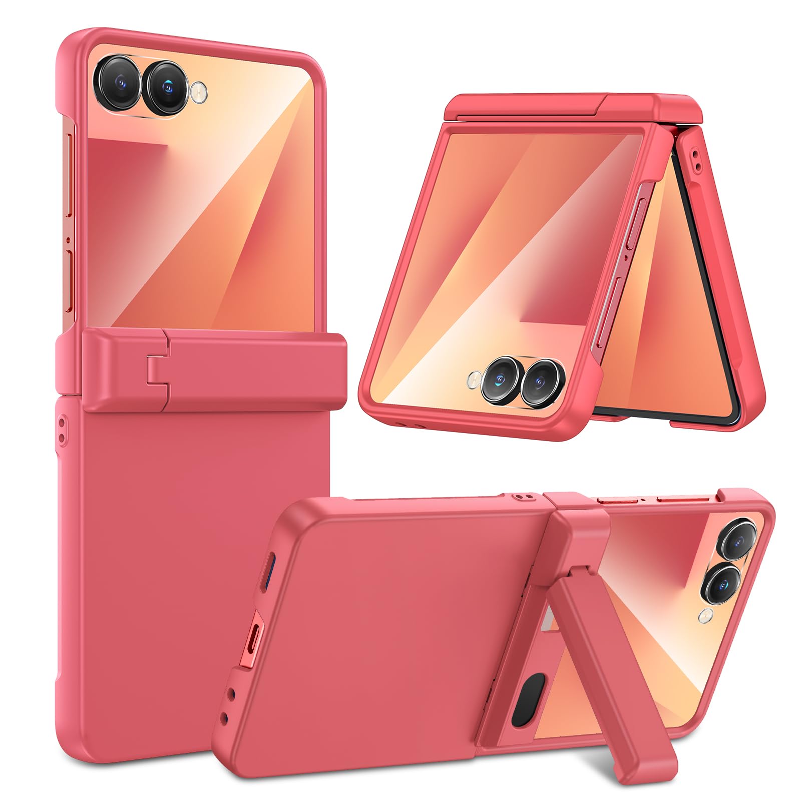 Maxdara for Galaxy Z Flip 7 Case, with [Hidden Kickstand] [Built-in Screen Protector] [Hinge Protection] [Support Wireless Charging] Protective Phone Case for Samsung Galaxy Z Flip 7, Coral Red