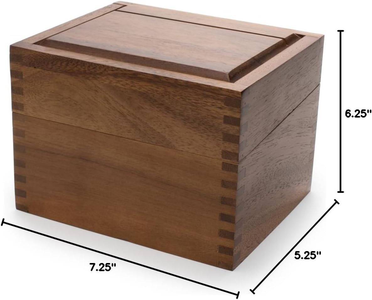 Ironwood Gourmet Acacia Wood Recipe Box with Divider Tabs, 2 Compartment, Single