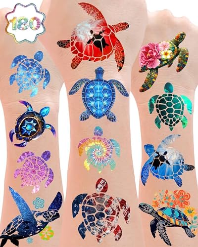 ANTING 180 Pieces Turtle Temporary Tattoos Turtle Themed Tattoos Stickers Party Decoration Supplies favors Body Art for Kids Adults
