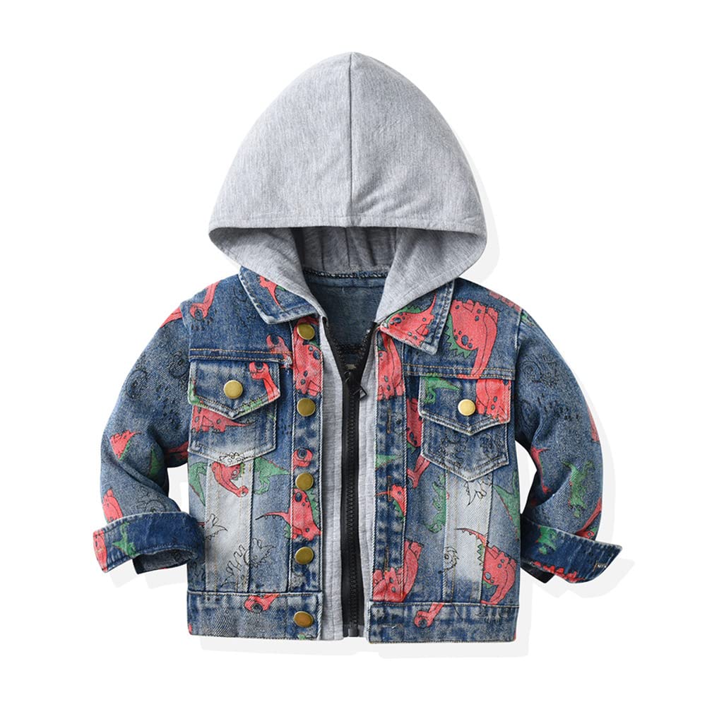Toddler Baby Girls Denim Jacket Long Sleeve Button Down Jeans Coat Ripped Distressed Trucker Hoodie Spring Autumn Casual Trucker Jackets Cowboy Overcoat for Kids Girl Boy Floral Gray 12-18 Months