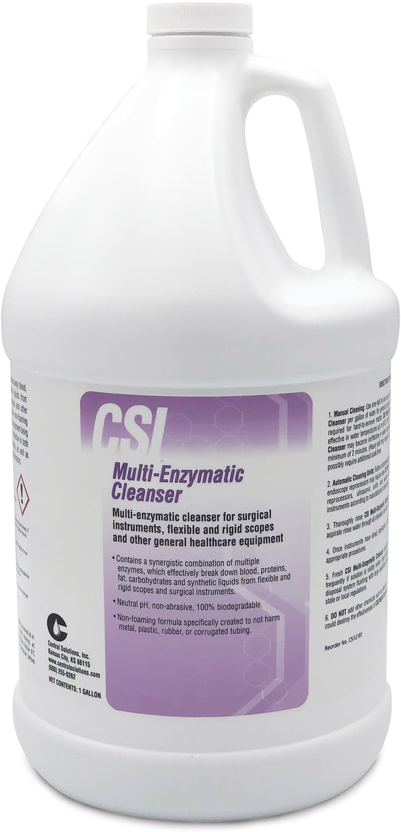 CSI Multi Enzymatic Liquid Medical Instrument Cleaner Concentrate for Veterinary and Surgical Equipment Presoak and Reprocessing, For Use with Ultrasonic Units and Manual Cleaning, 1 Gal