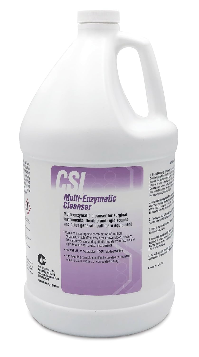 CSI Central Solutions Multi Enzymatic Cleanser - Hospital Grade Medical Instrument Cleaner for Presoak and Manual Processing, 1 Gal