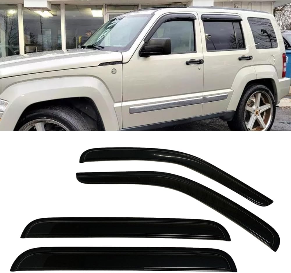 Smoke Tinted Window Sun Rain Visors Vent Guard Wind Deflector Shade Compatible with Jeep Liberty 2008-2014