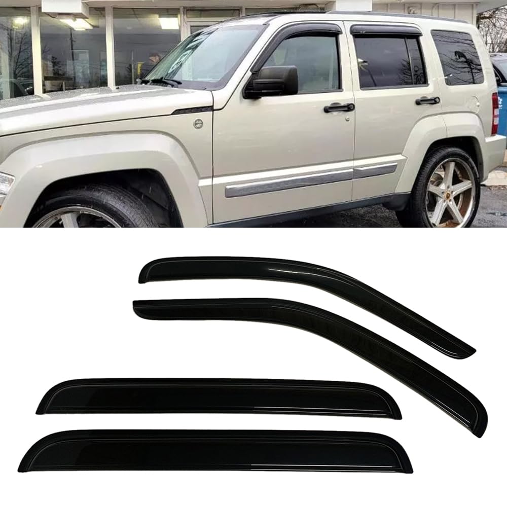 Smoke Tinted Window Sun Rain Visors Vent Guard Wind Deflector Shade Compatible with Jeep Liberty 2008-2014