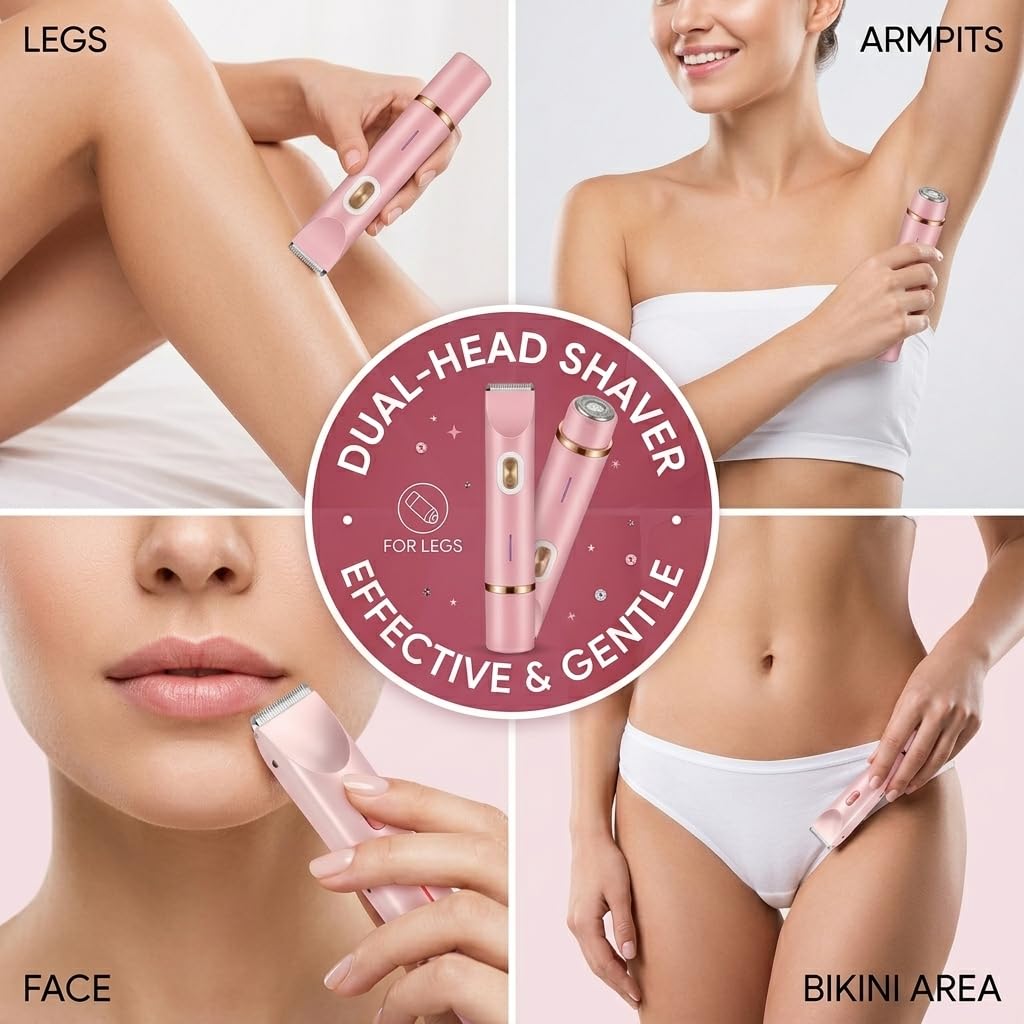 Rasoir Électrique Femme,2-en-1 Tondeuse Intime,pour Visage,Jambes,Aisselles,Maillot,Sensitive Areas,Electric Shaver Utilisation Humide et Sèche,Rechargeable USB-C,IPX7 Étanche,Rose