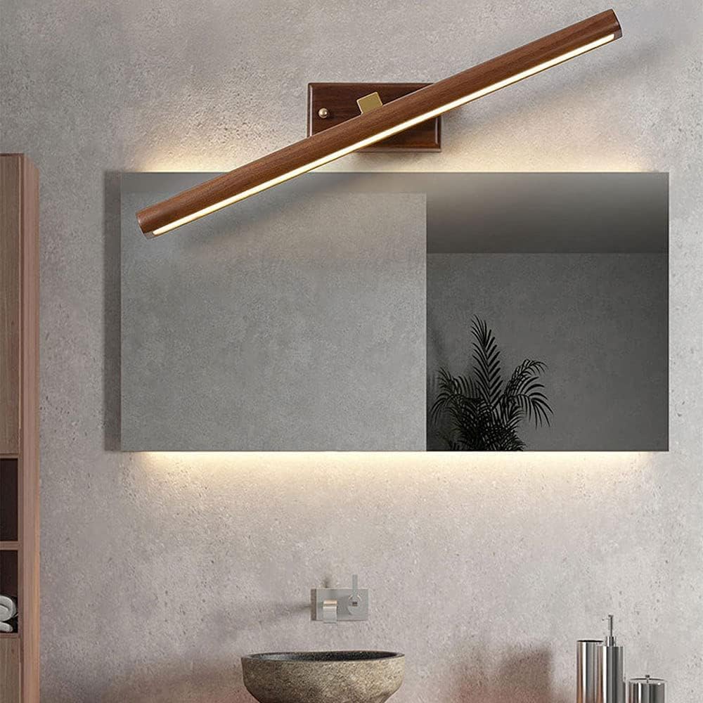 LED Bathroom Mirror Light Black Walnut Vanity Cabinet Wall Lamp, Wood Rotating Vanity Wall Sconce, Frame Picture Lighting, Adjustable Mirror Front Lights for Mirror Cabinet Washroom