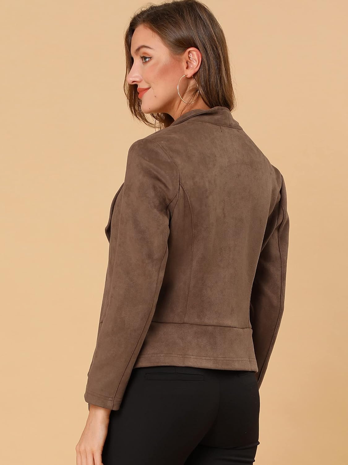 Allegra K Women Faux Suede Jacket Lapel Draped Open Front Cardigan Casual Trendy Suede Blazer - Image 5