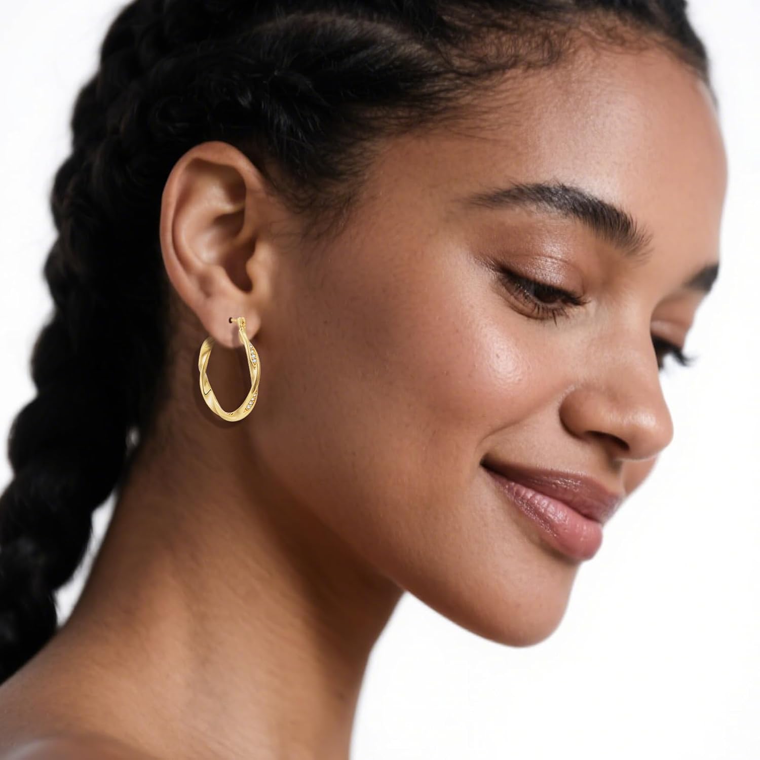 Hoop Earrings 14K Gold Plated Earrings for Women Thick Large Diamond Hoops Earring Twisted Wave Gold Huggie Earring 30/40MM - Image 3