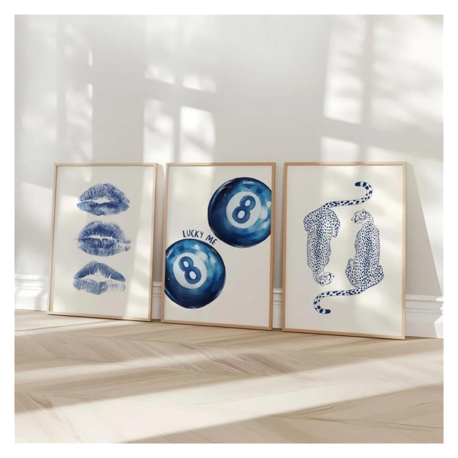 Byambd A Esthetic Pictures 3Pcs Frameless Retro 8-Ball Posters Prints Cheetah Canvas Fashion Kiss Nd Lip Painting Room Decor(,50X70cm)