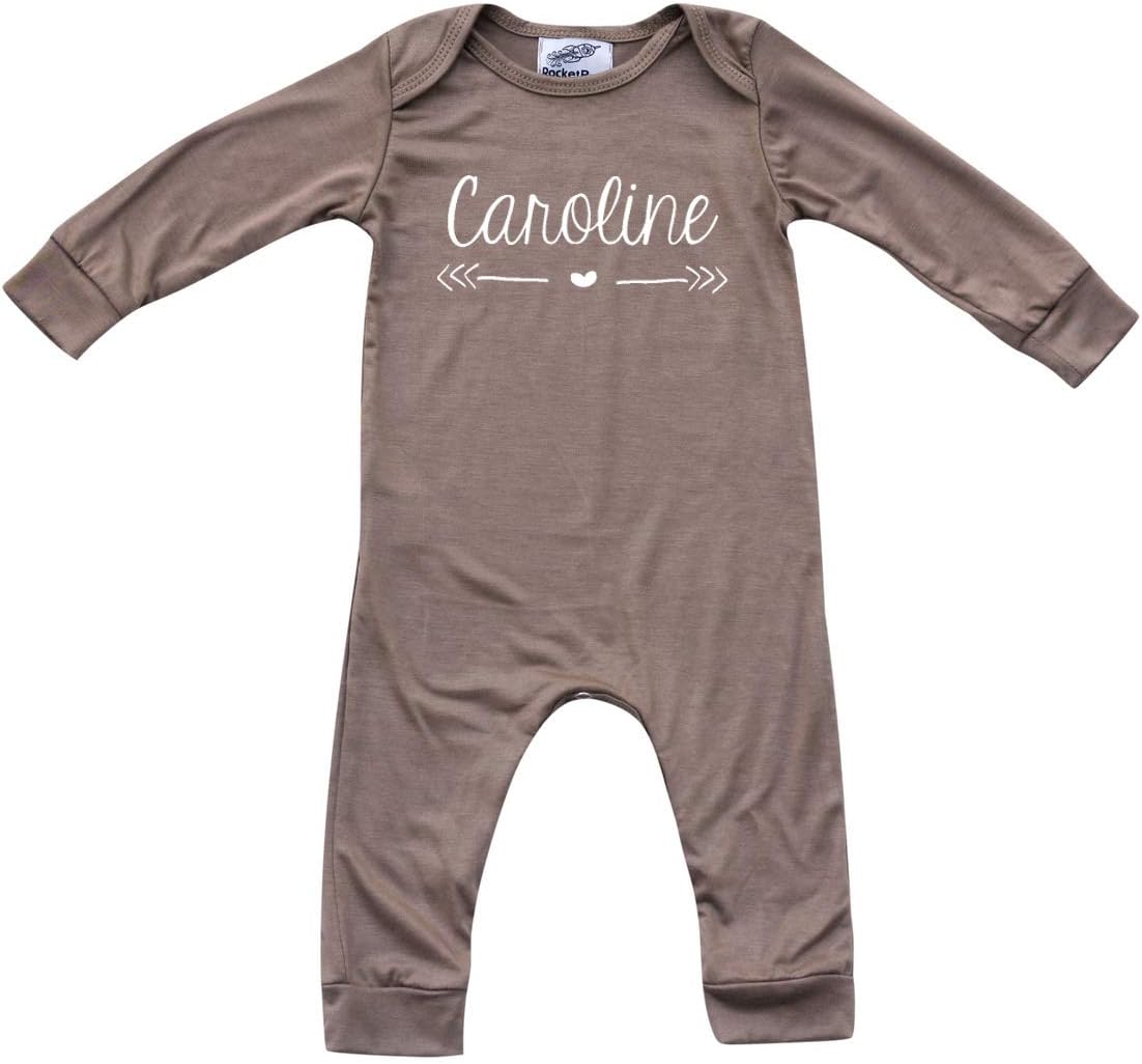 Rocket Bug Personalized Custom Silky Long Sleeve Baby Romper for Boys and Girls-Gender Neutral (Heart with Script Font)